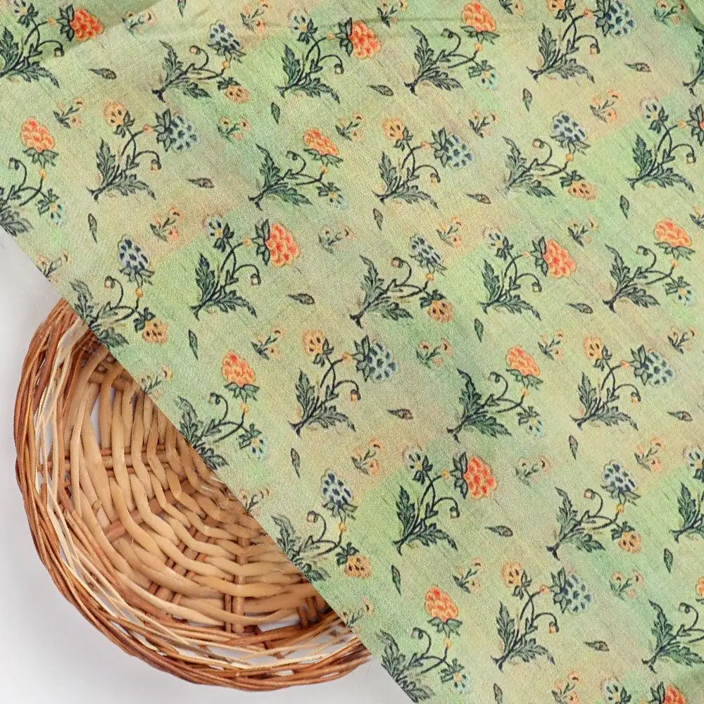 Beautiful Green Seamless Motif Flower Digital Printed Fabric - Upada Silk - Image 2