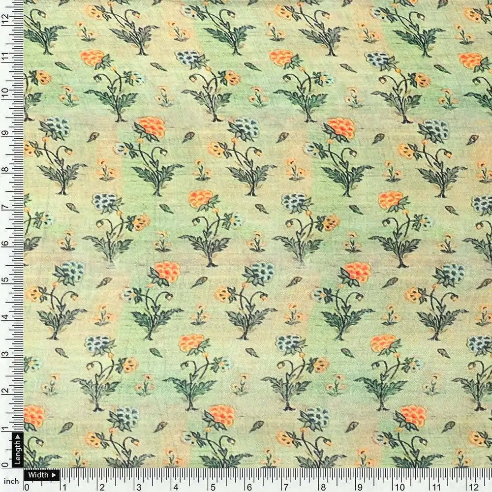 Beautiful Green Seamless Motif Flower Digital Printed Fabric - Upada Silk - Image 4