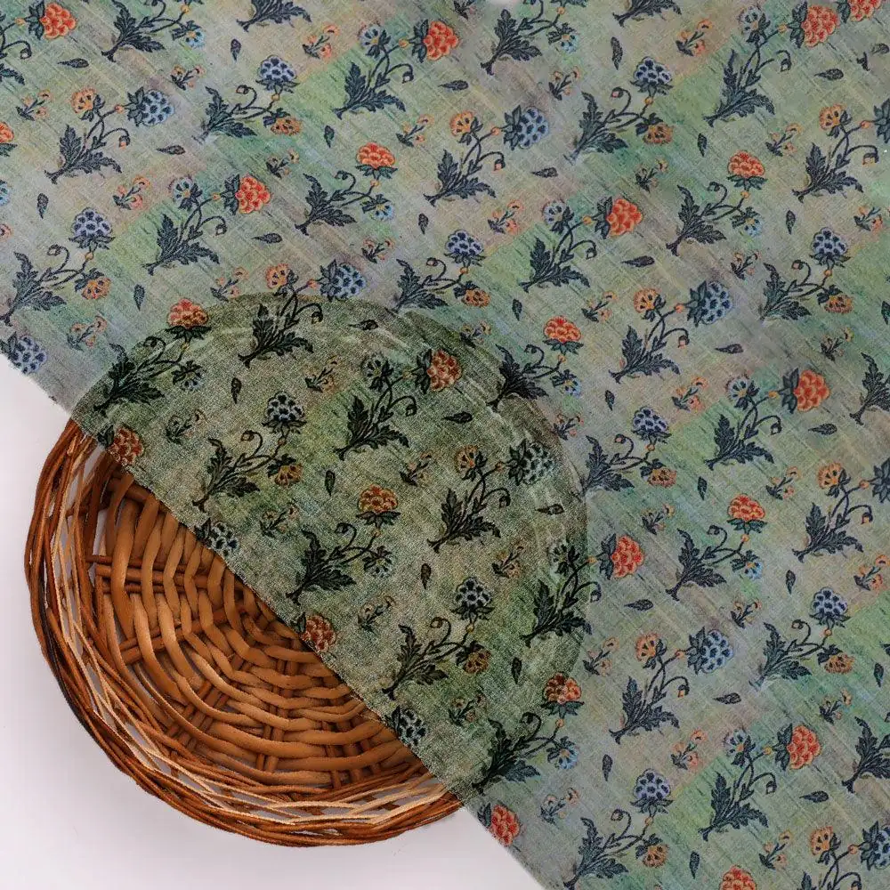 Beautiful Green Seamless Motif Flower Digital Printed Fabric - Weightless - Image 2