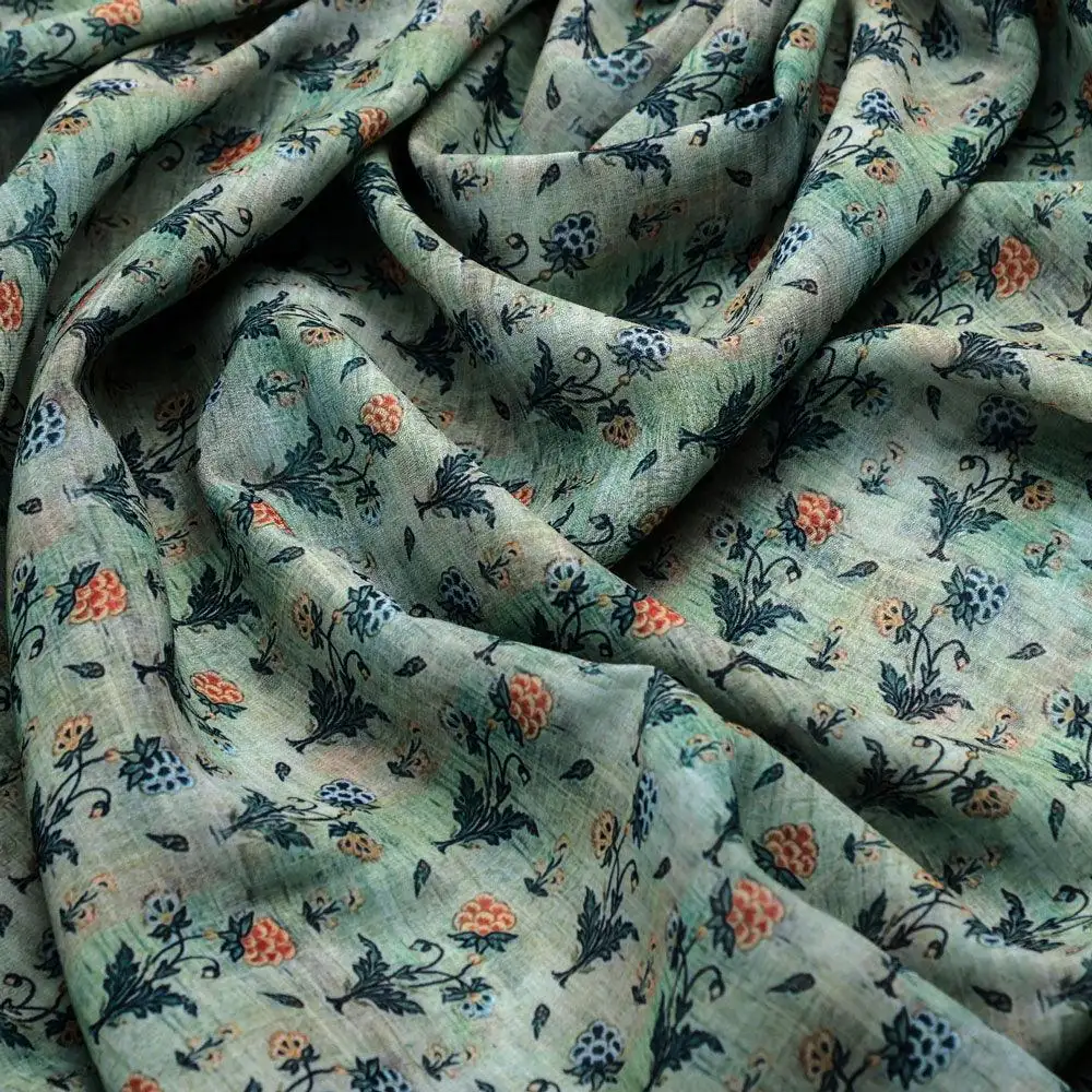 Beautiful Green Seamless Motif Flower Digital Printed Fabric - Weightless - Image 3
