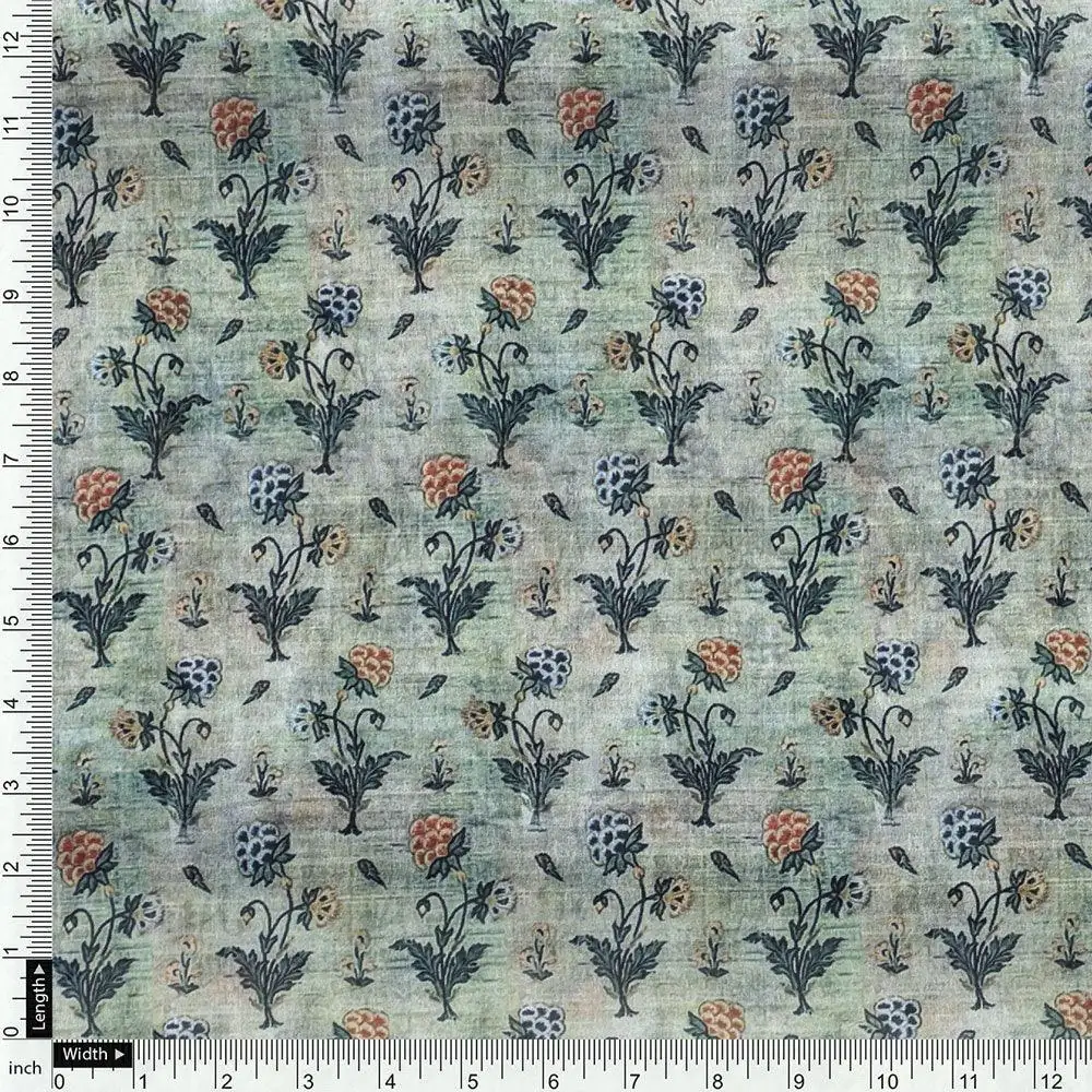 Beautiful Green Seamless Motif Flower Digital Printed Fabric - Weightless - Image 4