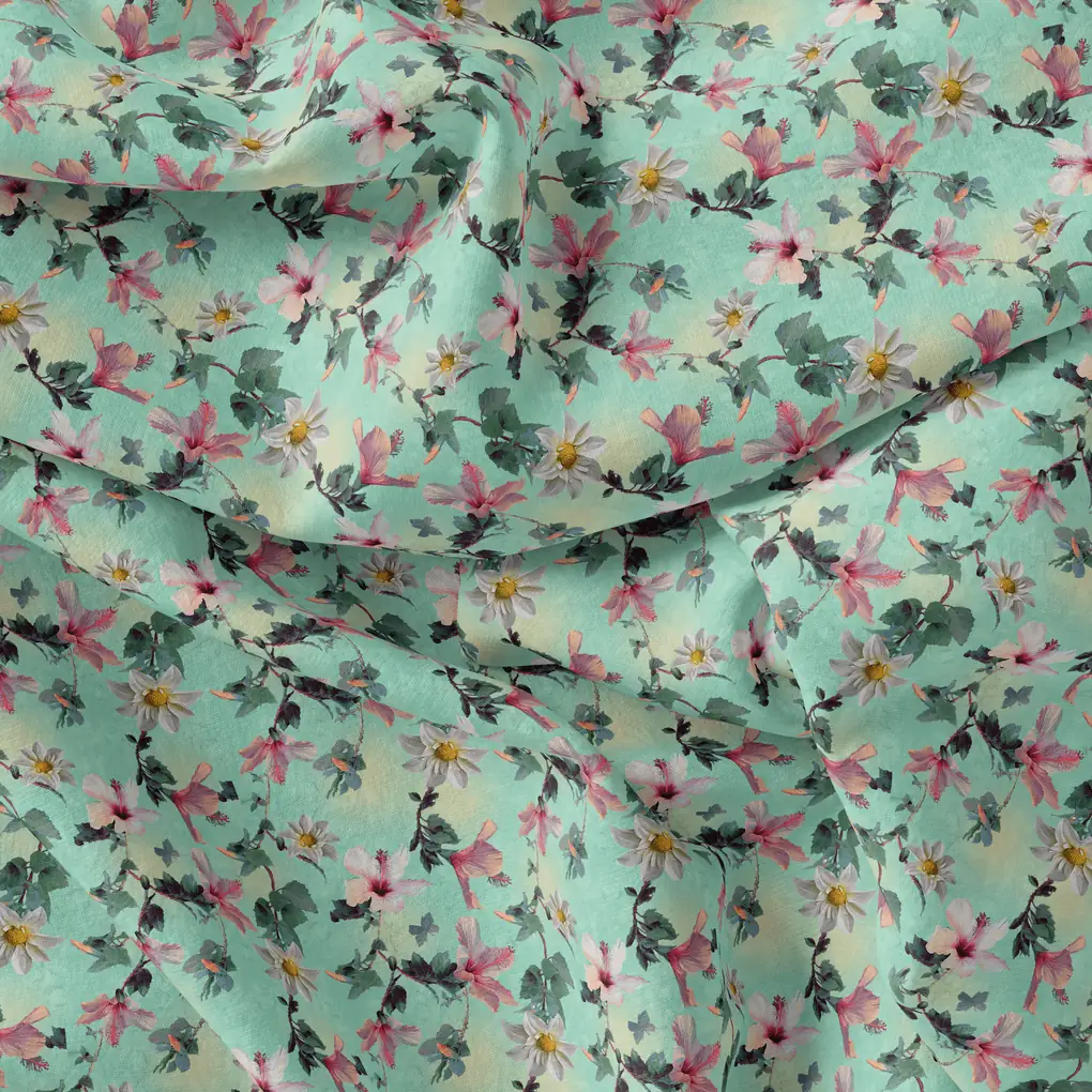 Beautiful Lily With White Daisy Flower Digital Printed Fabric - Image 4