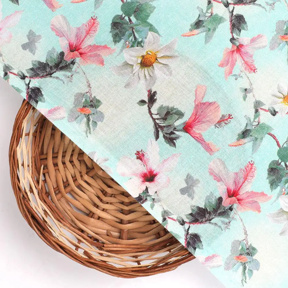 Beautiful Lily With White Daisy Flower Digital Printed Fabric - Pure Cotton - Image 2