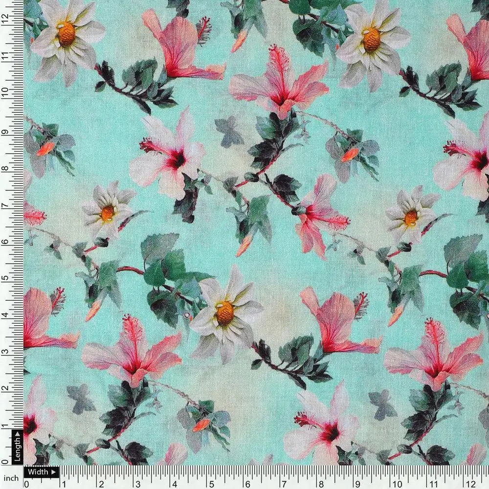 Beautiful Lily With White Daisy Flower Digital Printed Fabric - Pure Cotton - Image 4