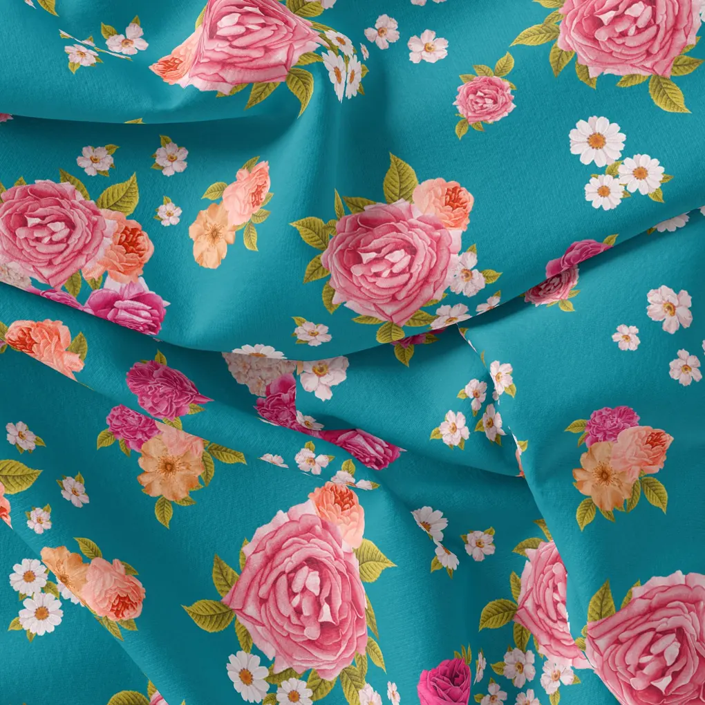 Beautiful Multicolour Anemone Roses Digital Printed Fabric - Image 3