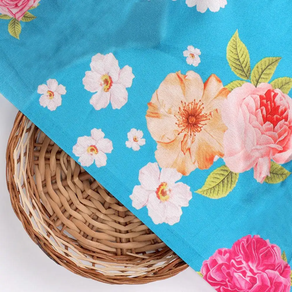 Beautiful Multicolour Anemone Roses Digital Printed Fabric - Japan Satin - Image 2