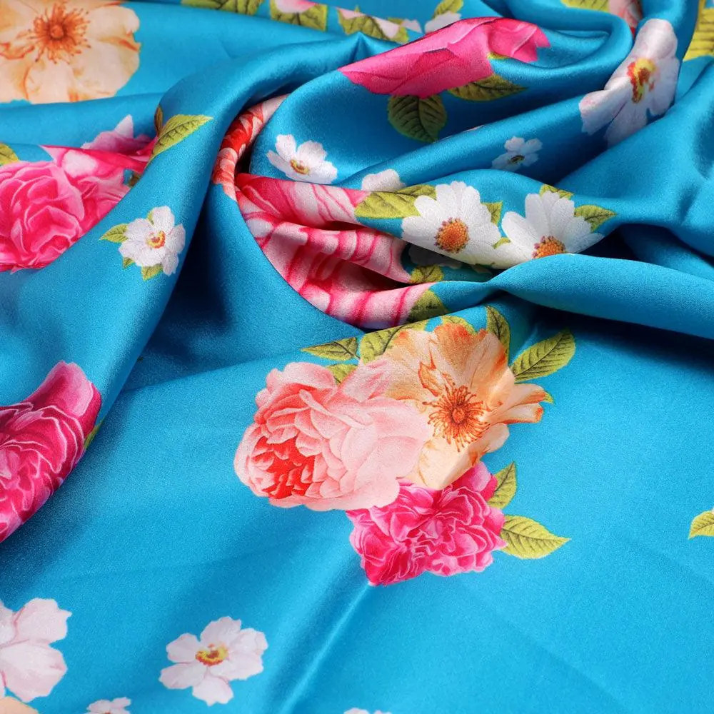 Beautiful Multicolour Anemone Roses Digital Printed Fabric - Japan Satin - Image 3