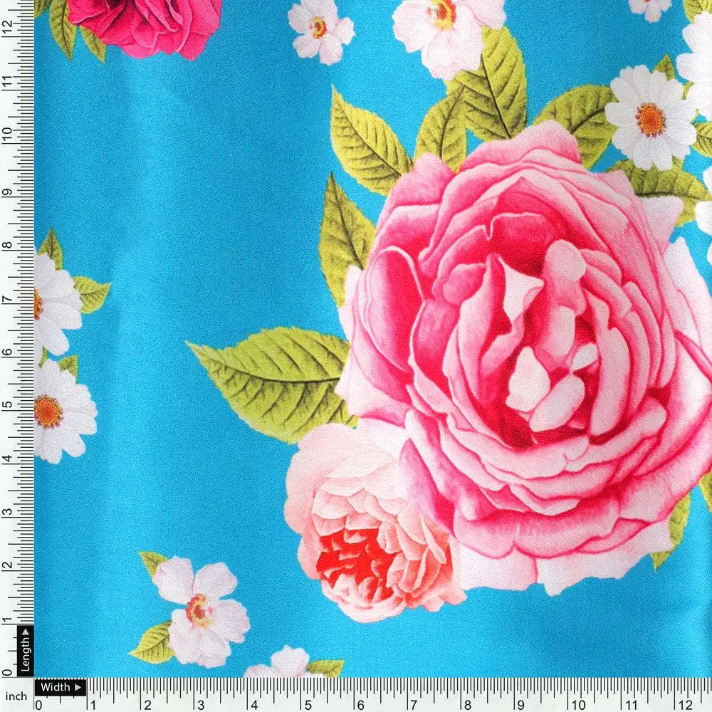 Beautiful Multicolour Anemone Roses Digital Printed Fabric - Japan Satin - Image 4