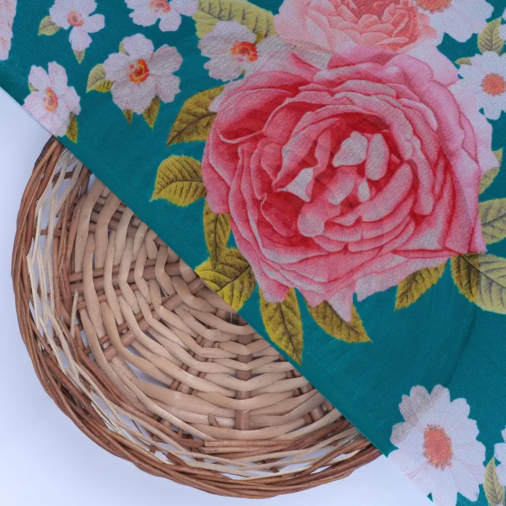 Beautiful Multicolour Anemone Roses Digital Printed Fabric - Pure Georgette - Image 2