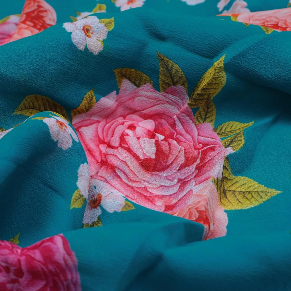 Beautiful Multicolour Anemone Roses Digital Printed Fabric - Pure Georgette - Image 3