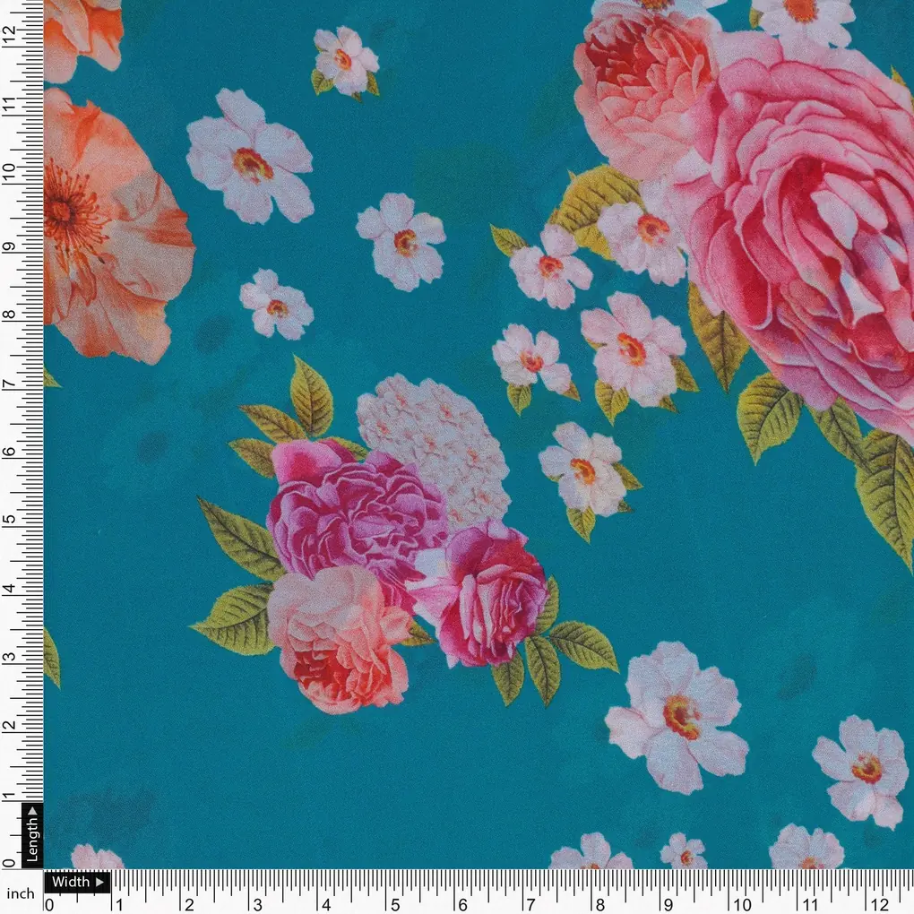 Beautiful Multicolour Anemone Roses Digital Printed Fabric - Pure Georgette - Image 4