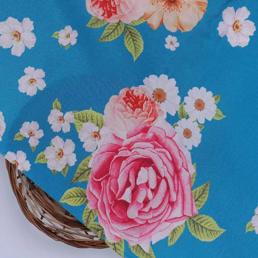 Beautiful Multicolour Anemone Roses Digital Printed Fabric - Silk Crepe - Image 2