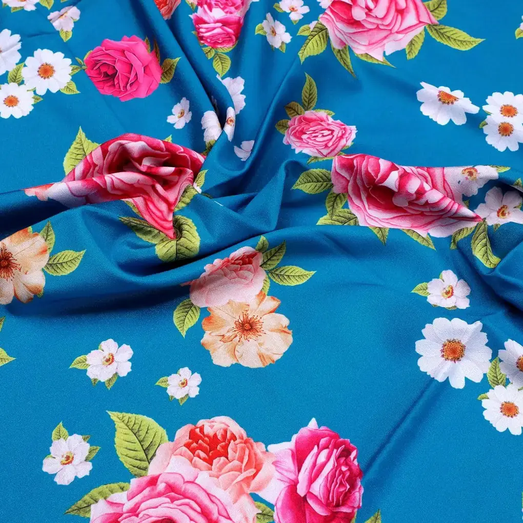 Beautiful Multicolour Anemone Roses Digital Printed Fabric - Silk Crepe - Image 3