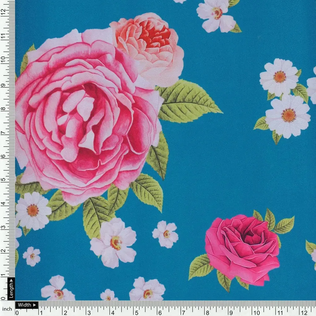 Beautiful Multicolour Anemone Roses Digital Printed Fabric - Silk Crepe - Image 4