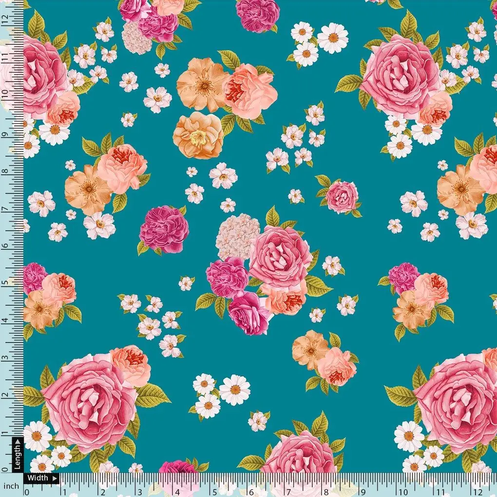 Beautiful Multicolour Anemone Roses Digital Printed Fabric - Weightless - Image 4