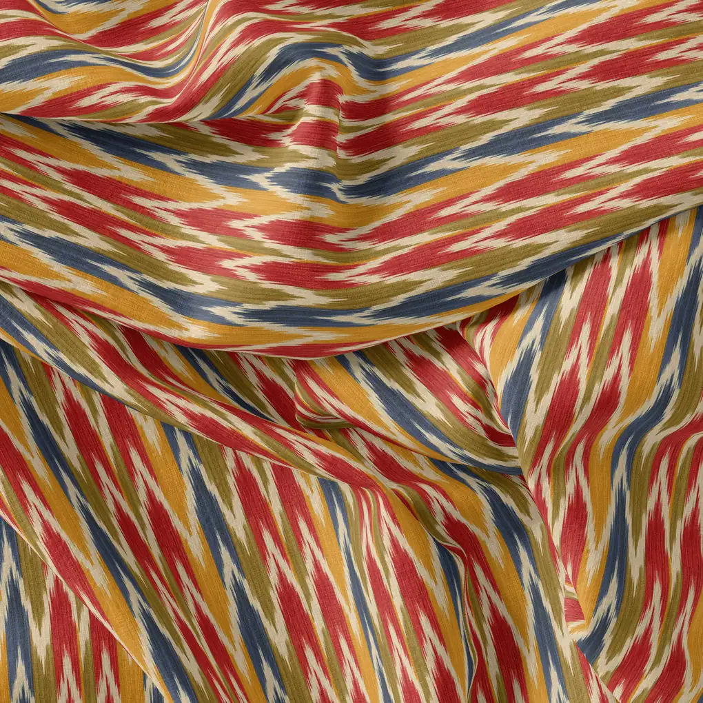 Beautiful Multicolour Ikat Digital Printed Fabric - Pure Cotton - Image 4