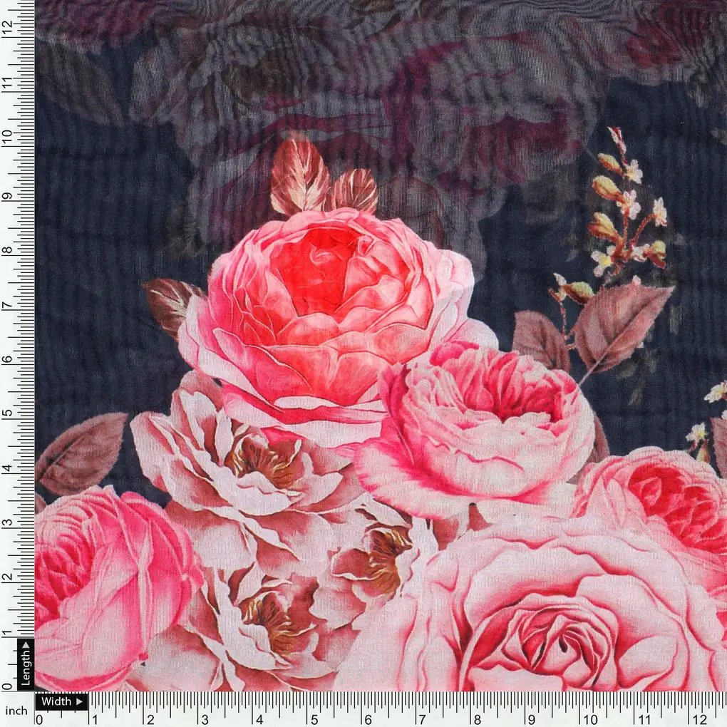 Beautiful Multicolour Roses With  Digital Printed Fabric - Organza - Image 4
