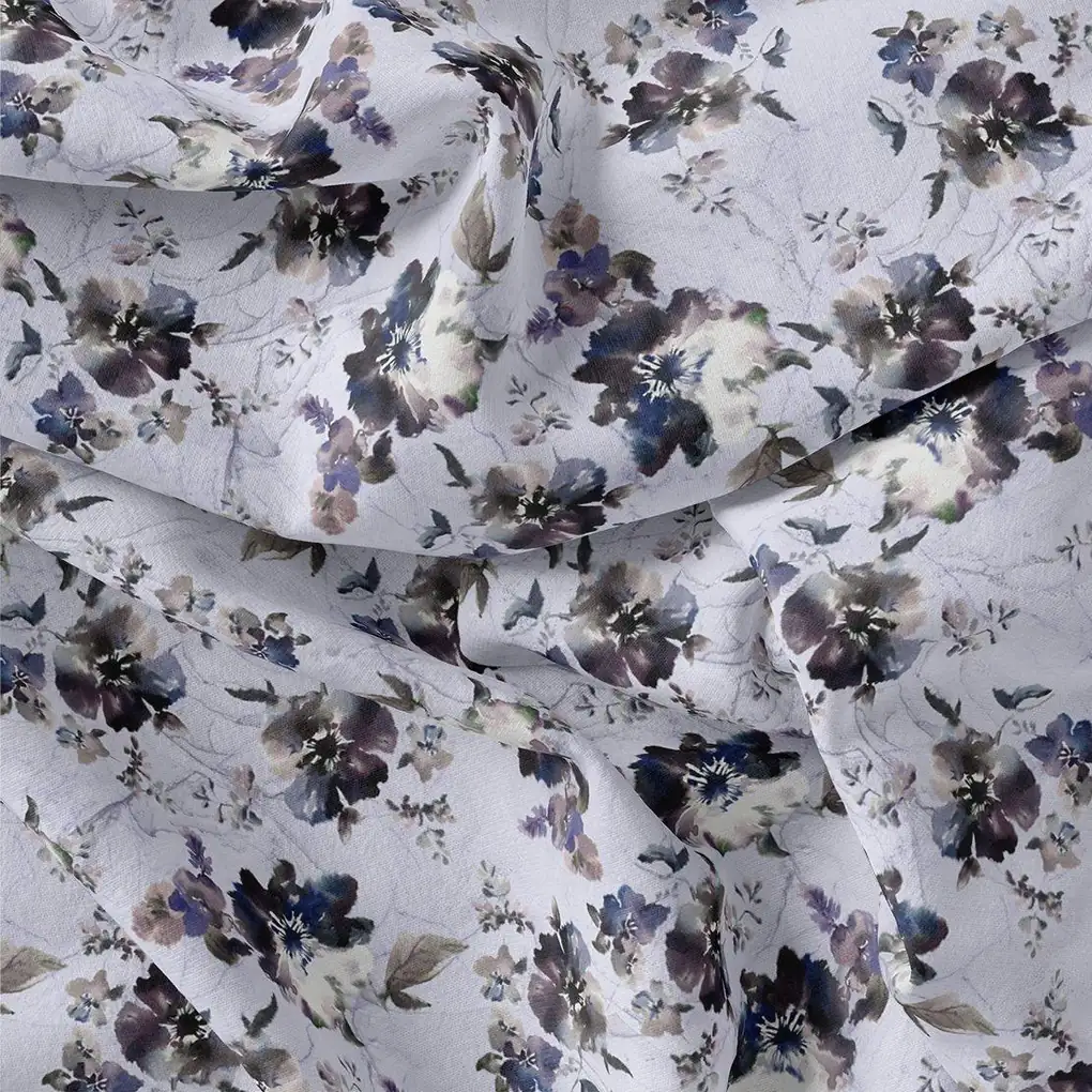 Beautiful Pansy Blue Flower Digital Printed Fabric - Muslin - Image 3