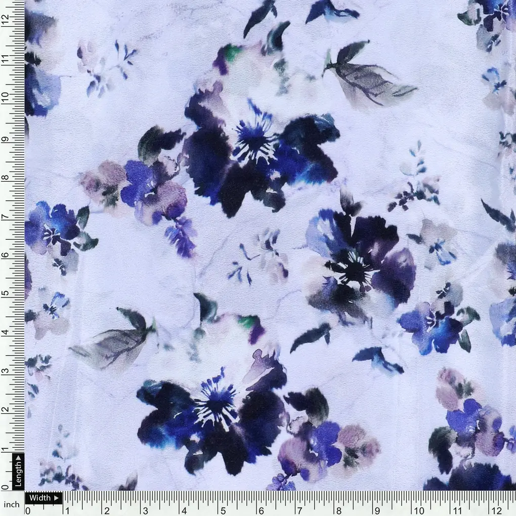 Beautiful Pansy Blue Flower Digital Printed Fabric - Crepe - Image 4
