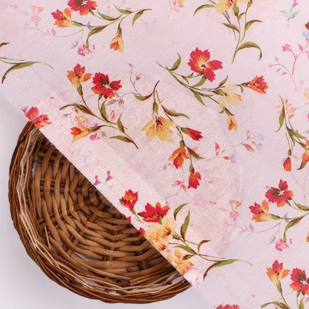 Beautiful Peach Calico Flowed Digital Printed Fabric - Kora Silk - Image 2