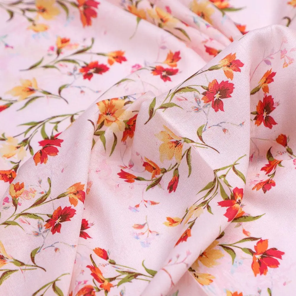 Beautiful Peach Calico Flowed Digital Printed Fabric - Kora Silk - Image 3