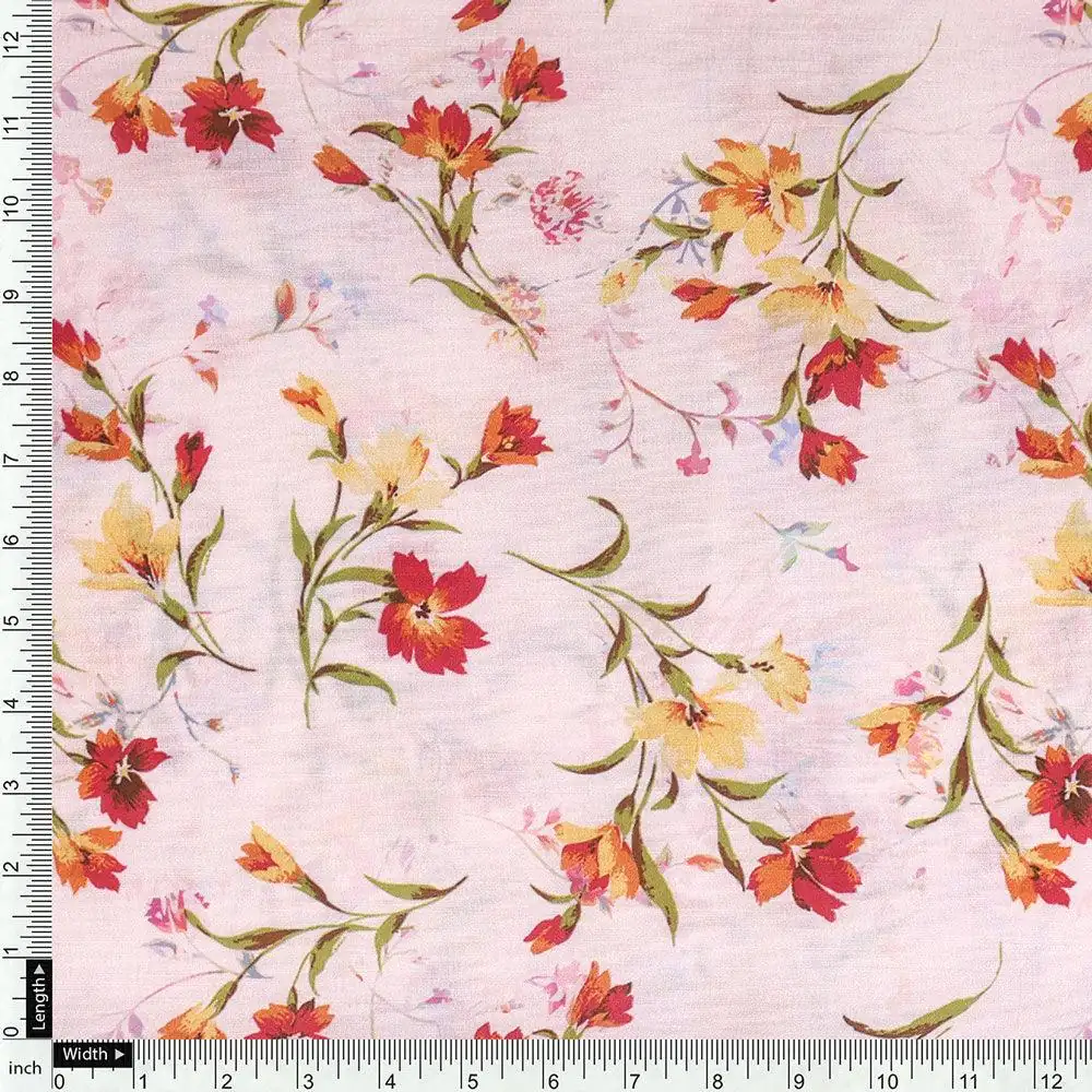 Beautiful Peach Calico Flowed Digital Printed Fabric - Kora Silk - Image 4