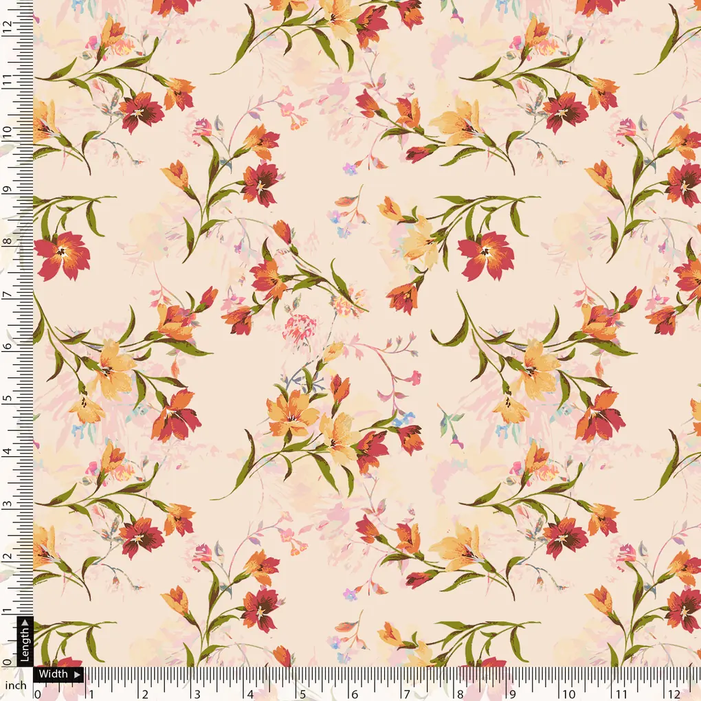 Beautiful Peach Calico Flowed Digital Printed Fabric - Poly Muslin - Image 5