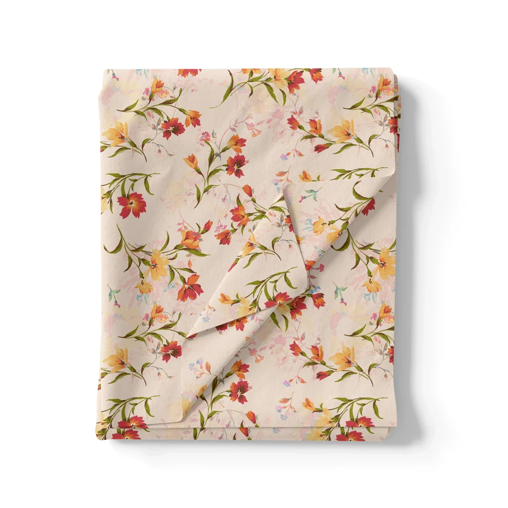 Beautiful Peach Calico Flowed Digital Printed Fabric - Cotton - Image 3