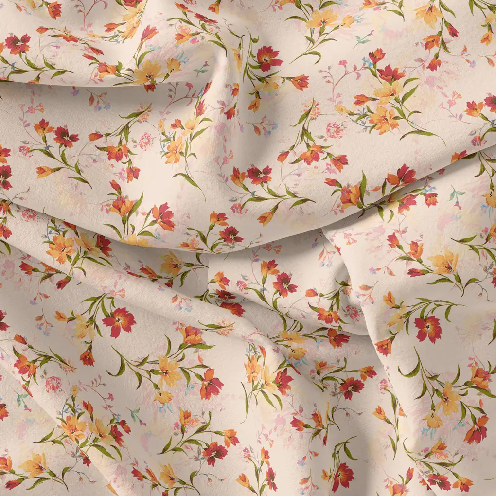 Beautiful Peach Calico Flowed Digital Printed Fabric - Silk Crepe - Image 4