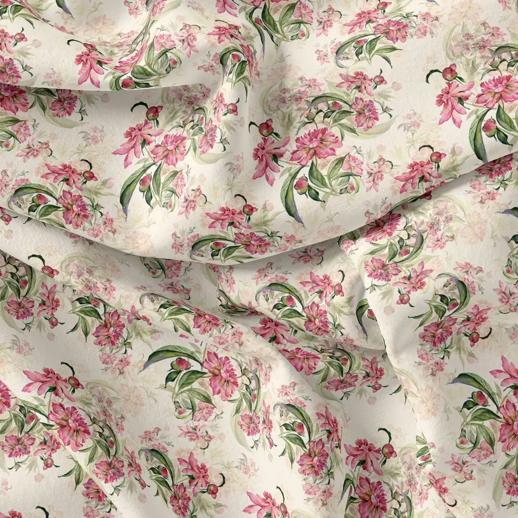 Beautiful Pink Calendula Flower Digital Printed Fabric - Image 3