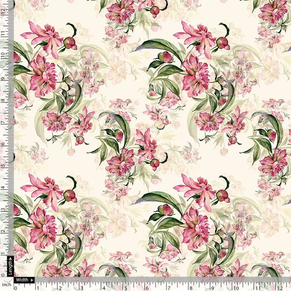 Beautiful Pink Calendula Flower Digital Printed Fabric - Image 4