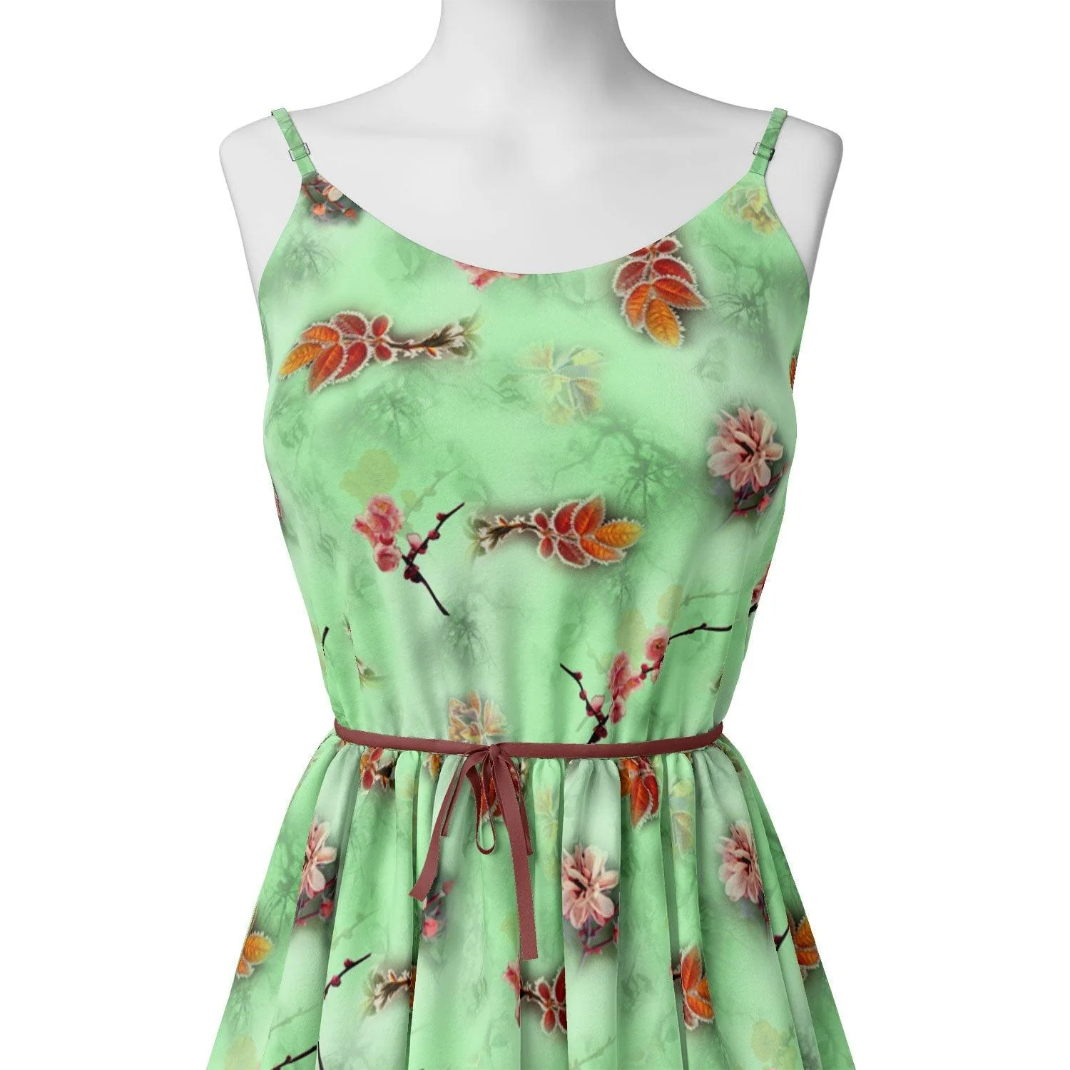 Beautiful Pink Floral With Red Leaves Digital Printed Fabric - Image 2