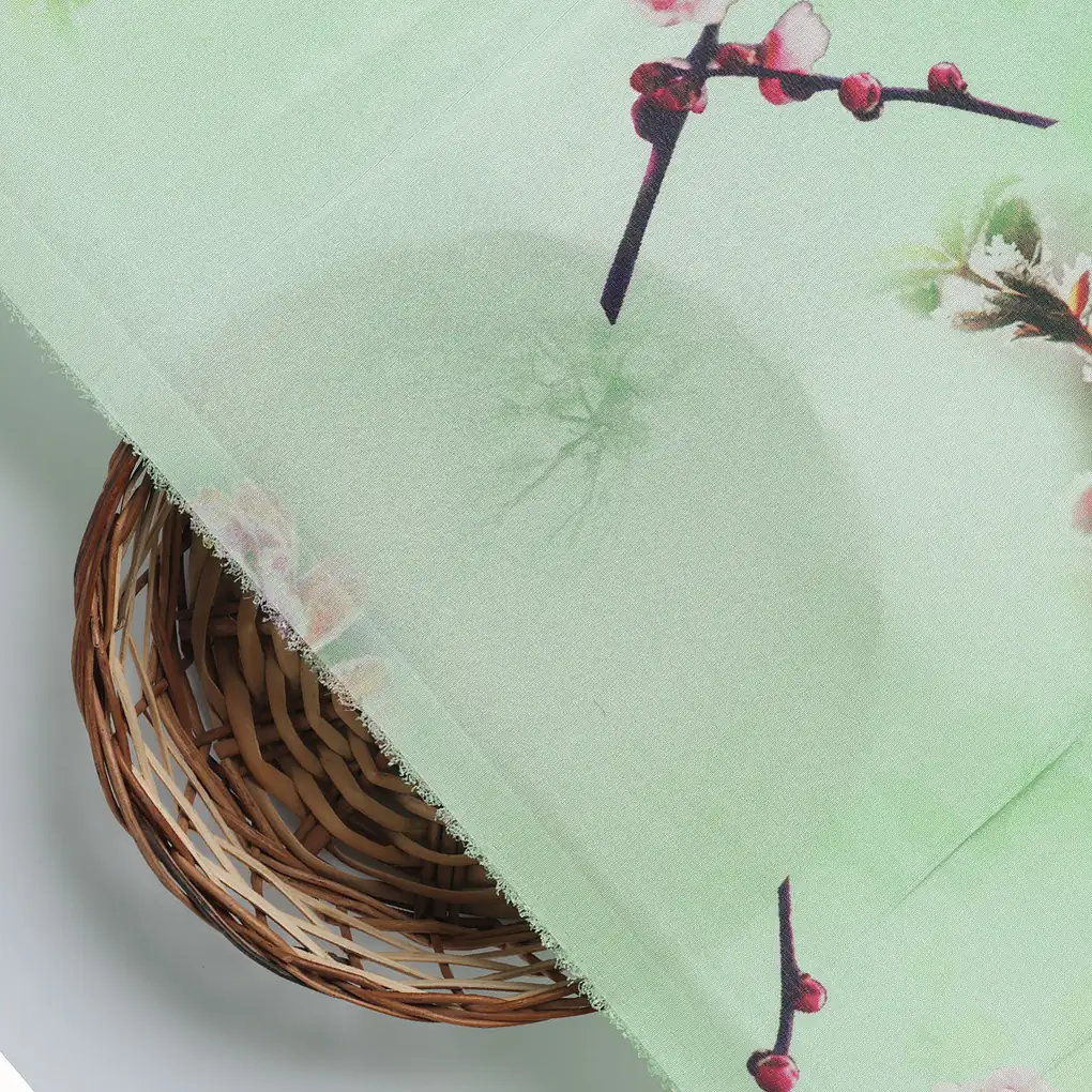Beautiful Pink Floral With Red Leaves Digital Printed Fabric - Silk Crepe - Image 3