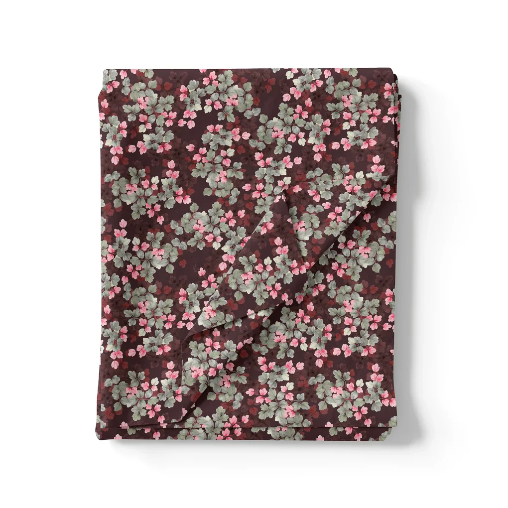 Beautiful Pink With Grey Leaves Digital Printed Fabric - Poly Muslin - Image 3