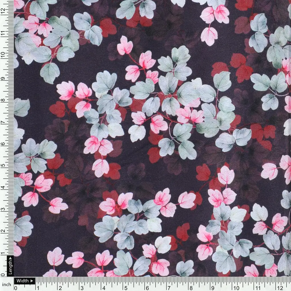 Beautiful Pink With Grey Leaves Digital Printed Fabric - Silk Crepe - Image 4