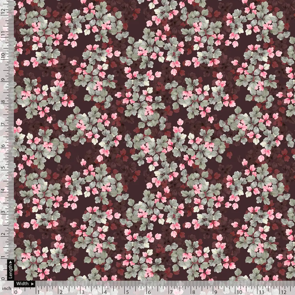 Beautiful Pink With Grey Leaves Digital Printed Fabric - Weightless - Image 5