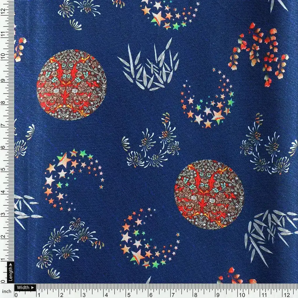 Beautiful Quirky Pattern over Blue Base Digital Printed Fabric - Image 4