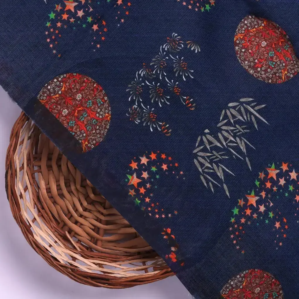 Beautiful Quirky Pattern over Blue Base Digital Printed Fabric - Image 2
