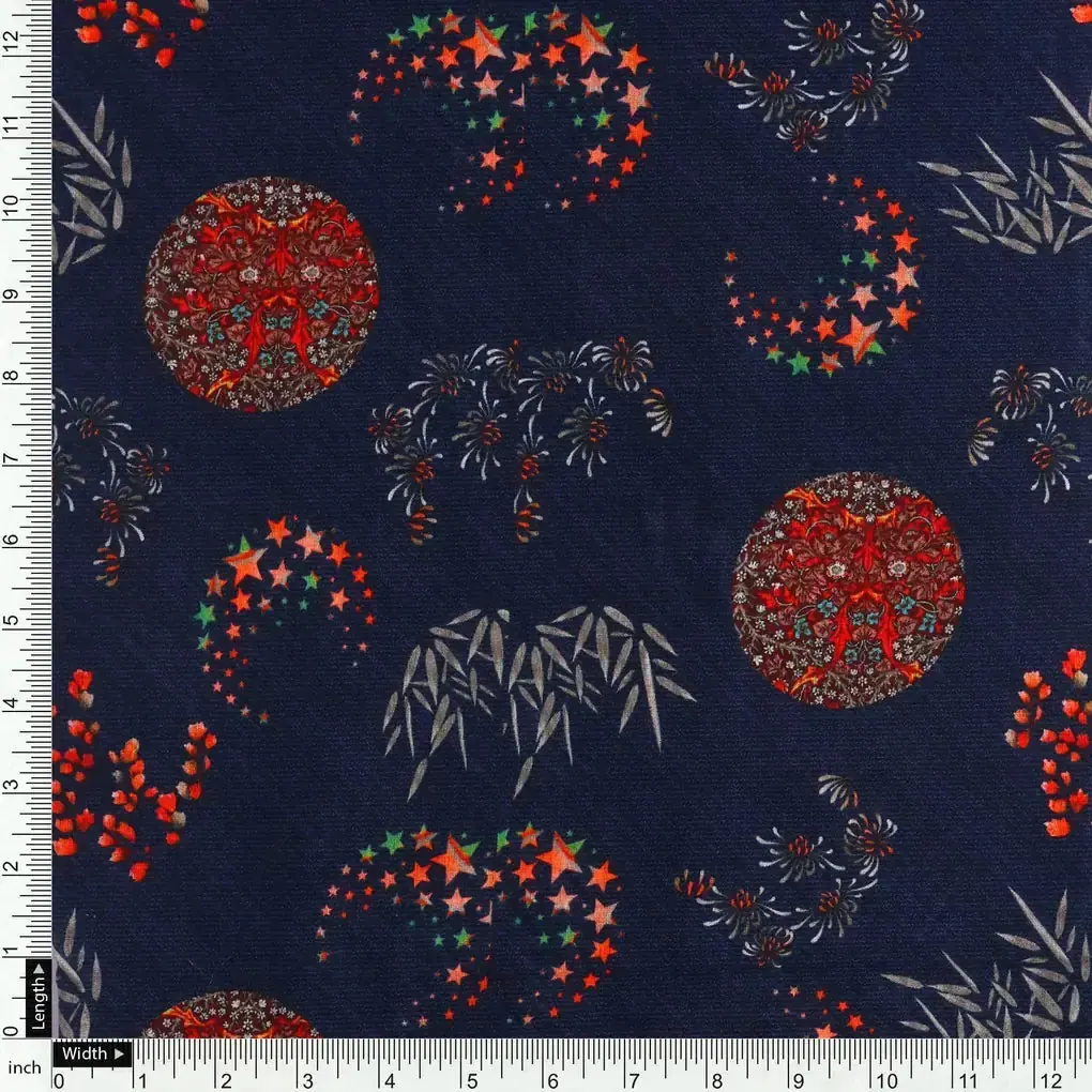 Beautiful Quirky Pattern over Blue Base Digital Printed Fabric - Image 4
