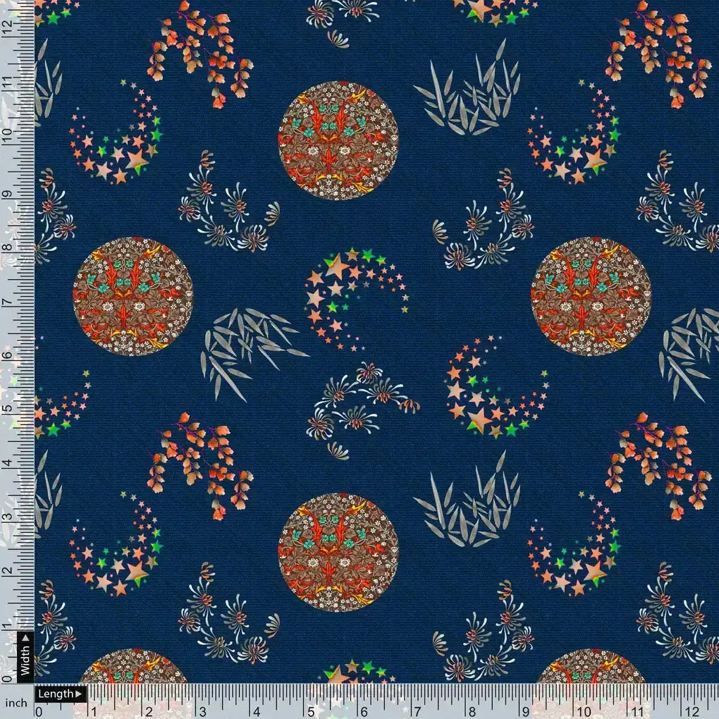 Beautiful Quirky Pattern over Blue Base Digital Printed Fabric - Image 4
