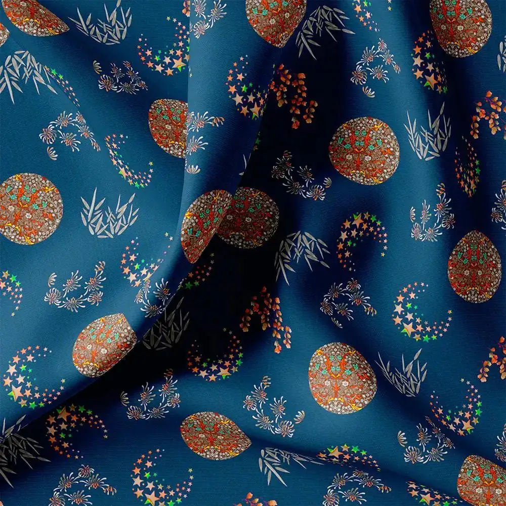 Beautiful Quirky Pattern over Blue Base Digital Printed Fabric - Image 3
