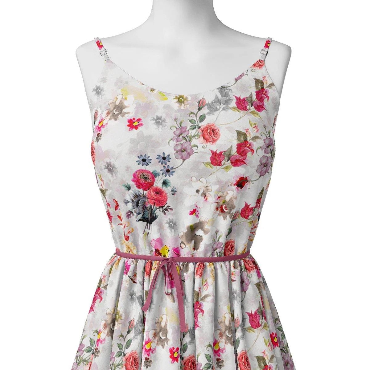 Beautiful Red And Pink Camellia Rose Of Branch Digital Printed Fabric - Image 2