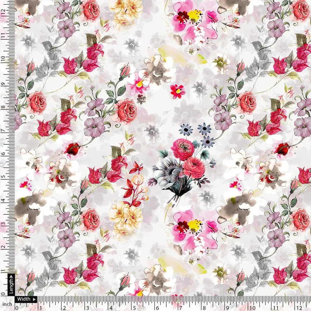 Beautiful Red And Pink Camellia Rose Of Branch Digital Printed Fabric - Image 4