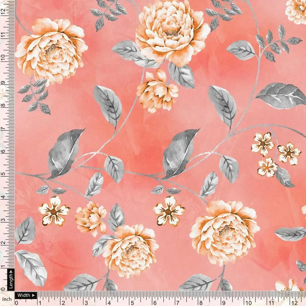 Beautiful Red Base Floral Vine Digital Printed Fabric - Image 4