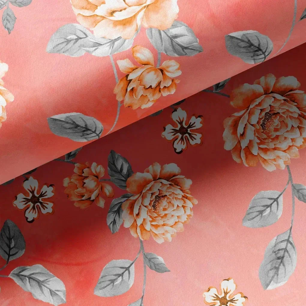 Beautiful Red Base Floral Vine Digital Printed Fabric - Image 3