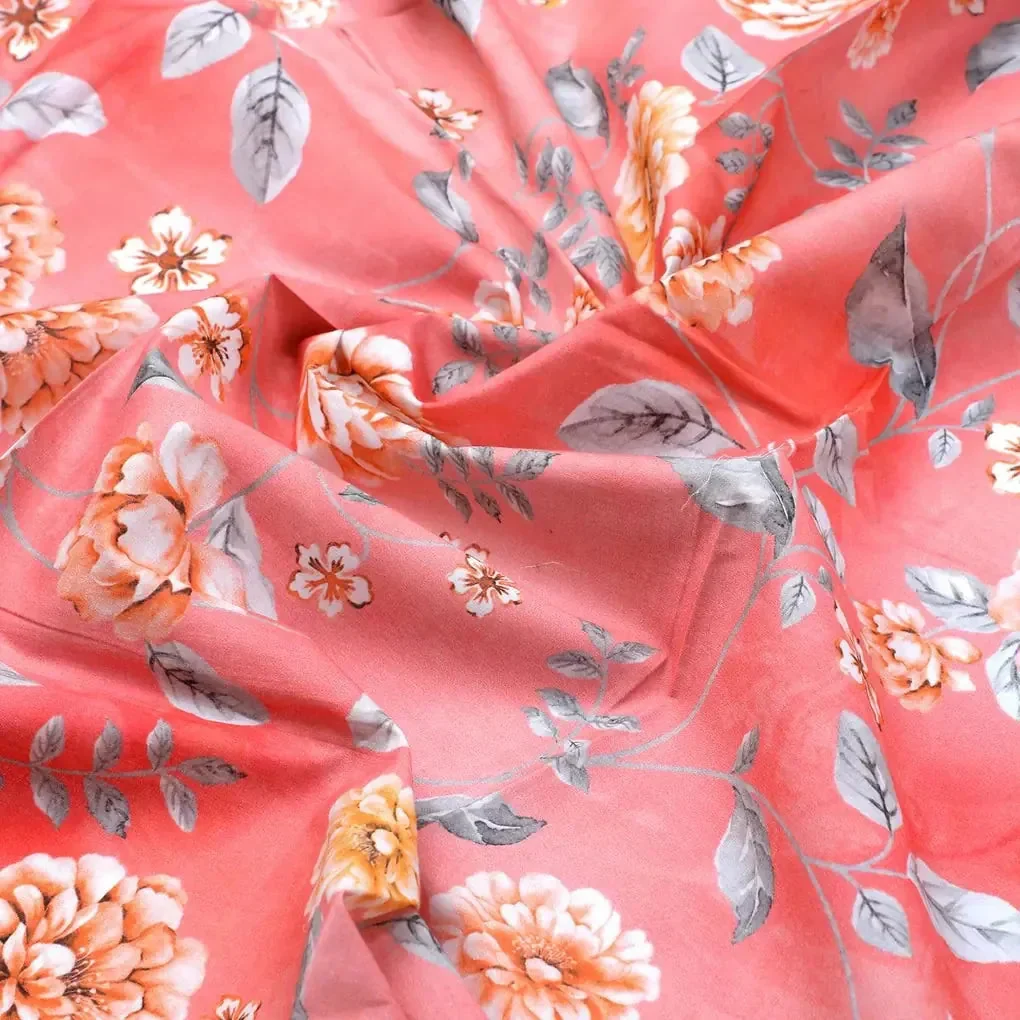 Beautiful Red Base Floral Vine Digital Printed Fabric - Image 3
