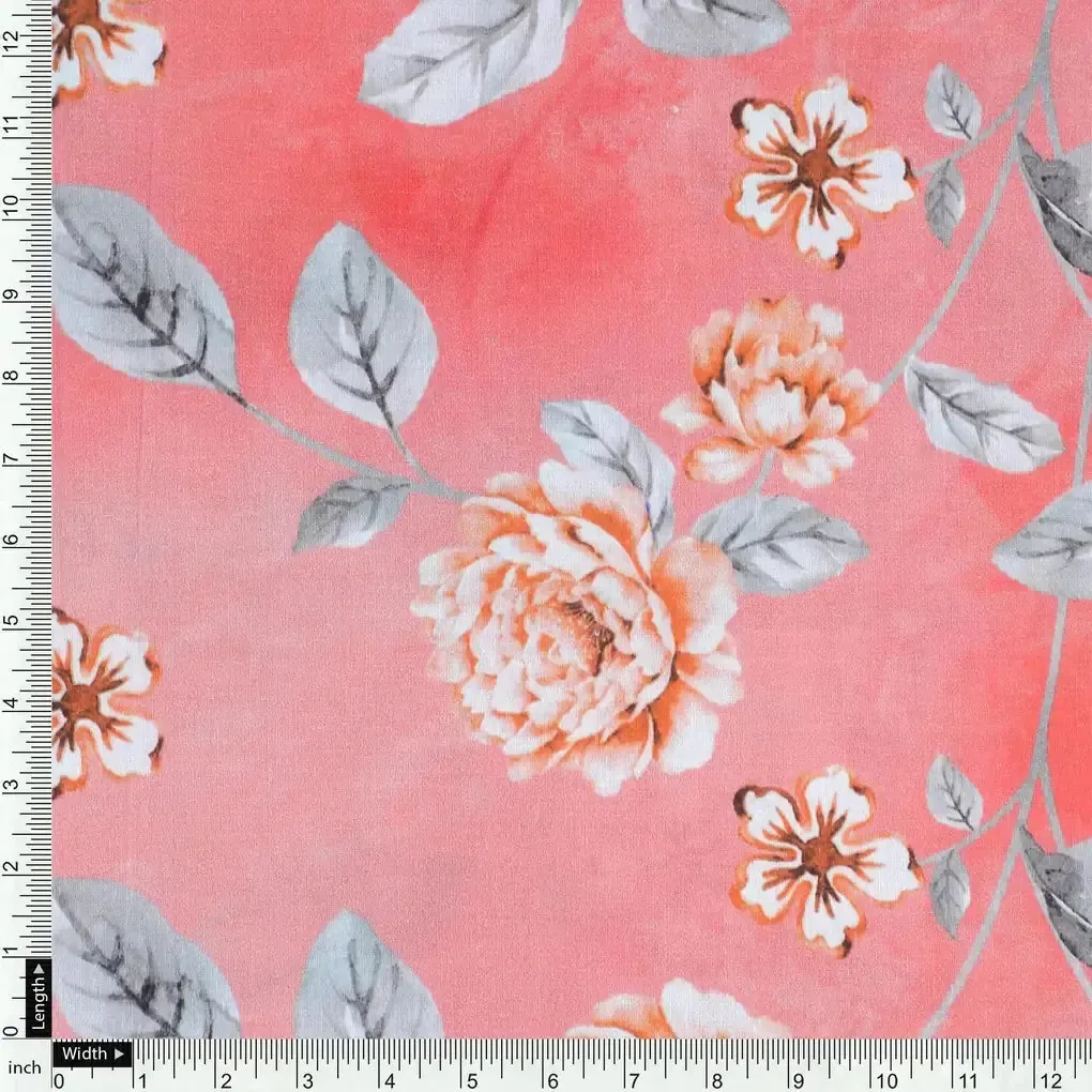 Beautiful Red Base Floral Vine Digital Printed Fabric - Image 4
