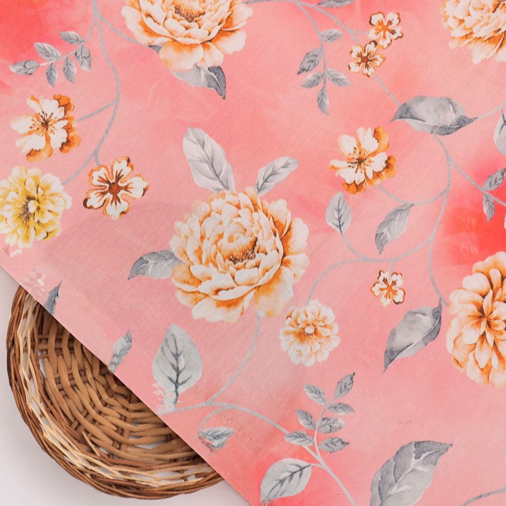 Beautiful Red Base Floral Vine Digital Printed Fabric - Image 2