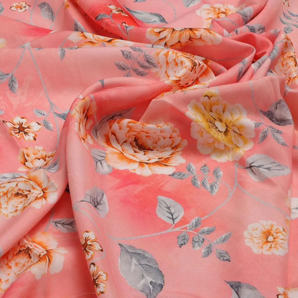 Beautiful Red Base Floral Vine Digital Printed Fabric - Image 3