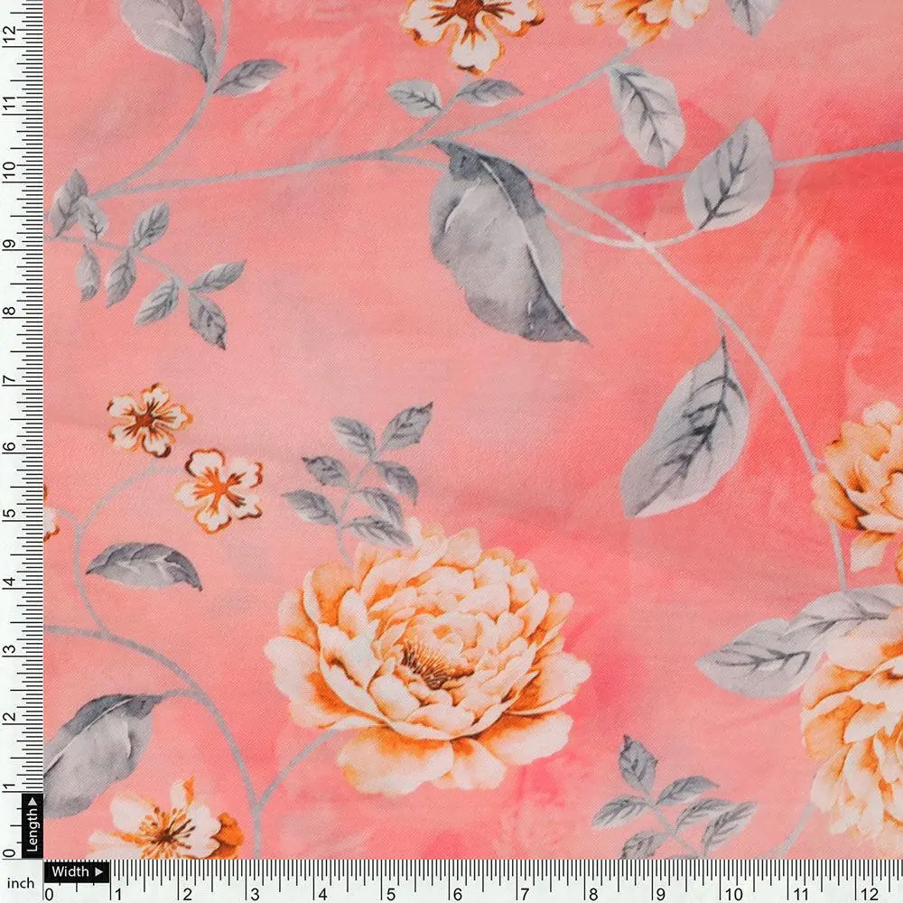 Beautiful Red Base Floral Vine Digital Printed Fabric - Image 4